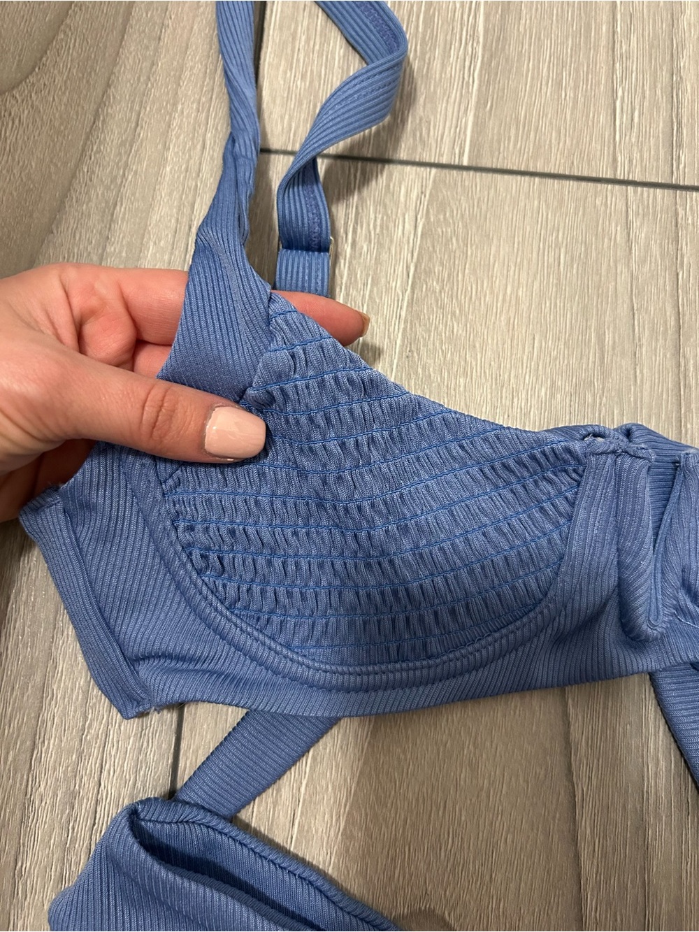 Zaful Ribbed Underwire Bikini Set - Blue - Picture 2 of 4